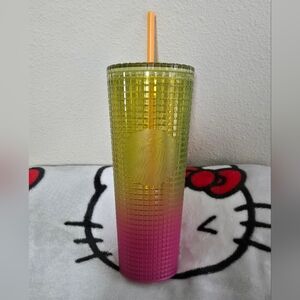 Starbucks Yellow to Pink Ombre Studded Tumbler with Orange Straw